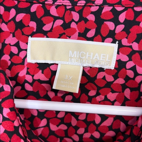 MICHAEL Michael Kors Red Pink Patterned long rollup sleeves full zip up shirt - Picture 7 of 12